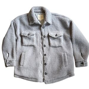Thread & Supply Women’s Gray Shearling Teddy Jacket Sherpa Collar Buttons Size S